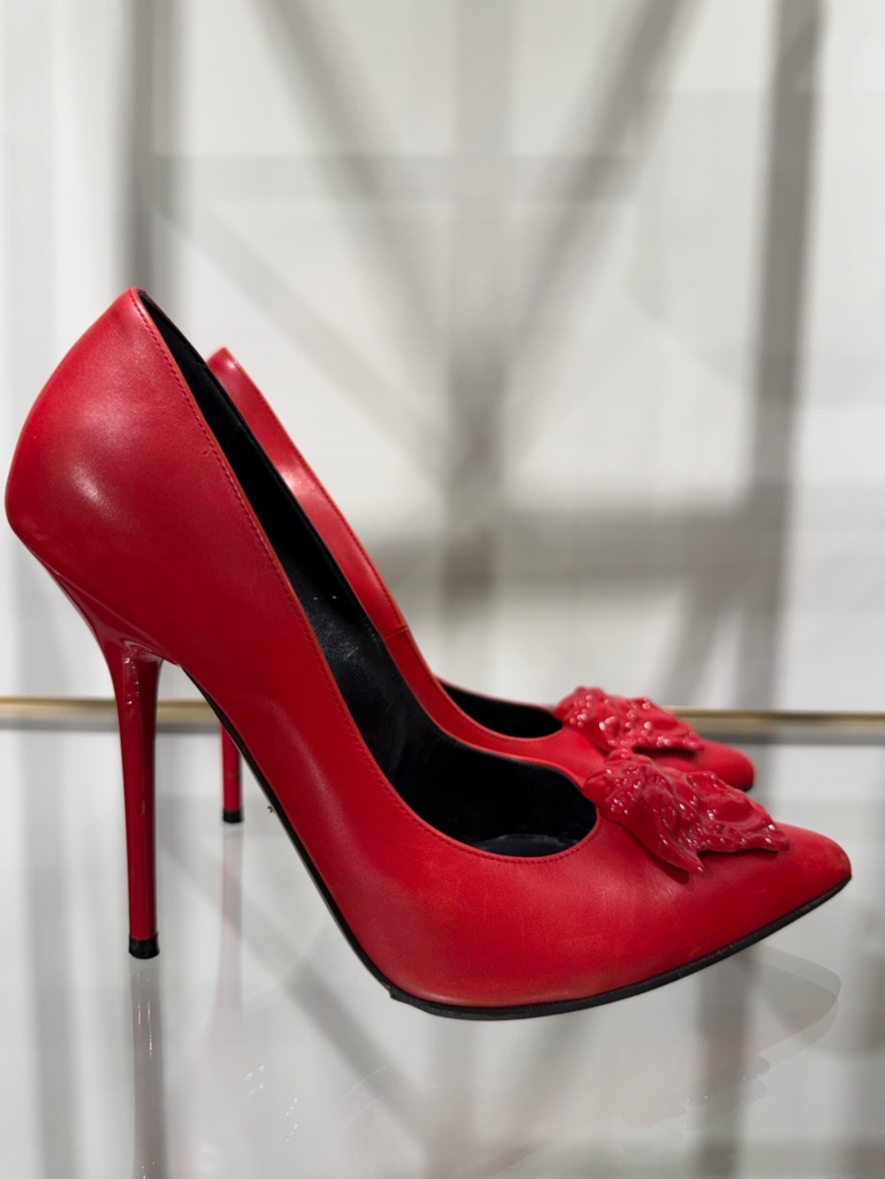 Versace Red Pointed Toe High Heels with Medusa - Picture 15 of 16